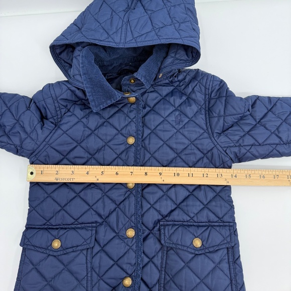 Polo Ralph Lauren Jacket Child Size 6X Blue Hooded Diamond Quilted Corduroy Trim - Picture 15 of 16
